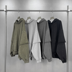 Sudadera con Capucha Personalizada, Estilo Urbano, Lavada, Corte Holgado, 430GSM, 100% Algodón Felpa, Gruesa, Otoño, Hombre - Product Image 3