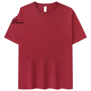 T-shirt rouge pour homme à manches courtes, 100 % coton, col rond, coupe classique, jersey tricoté décontracté, logo imprimé sur la manche gauche - Product Image 2