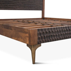 Lit plateforme king size en bois de manguier massif rustique, tête de lit récupérée, design géométrique minimaliste artisanal - Product Image 4