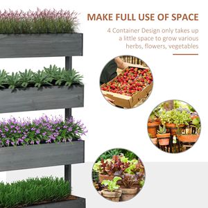 Jardinière en bois gris à 4 niveaux, auto-drainante avec fond en tissu, gain de place, potager surélevé à plusieurs niveaux pour fleurs, légumes et herbes - Product Image 4