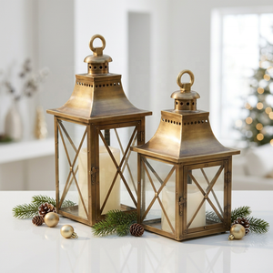 Wholesale <b>Brass</b> Antique Metal Candle <b>Lanterns</b> for Home and Outdoor Christmas Decoration - Product Image 1
