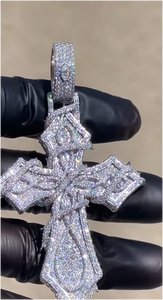 จี้รูปกางเขนประดับมอยส์ซาไนต์ ชุบทองบนเงินแท้ พร้อมสร้อยเชือก สำหรับทุกเพศ สไตล์คริสเตียน ฮิปฮอป แฟชั่น เหมาะสำหรับงานปาร์ตี้ ของขวัญเครื่องประดับ - Product Image 2