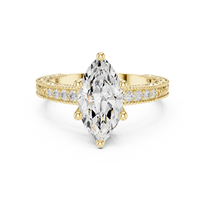 Anillo Clásico con Pavé de Oro Amarillo de 14K, Diamante Cultivado en Laboratorio Certificado por IGI de 2 CT, Corte Marquesa, Anillos de Halo para Aniversario, Boda o Compromiso - Product Image 1