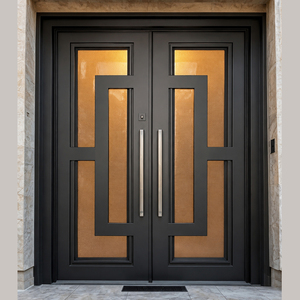 GA-40G Golden Aero, Puerta de Entrada Moderna de Madera Sólida con Vidrio, Apertura Manual, Acabado de Superficie de Lujo, Diseño Doble, Corte CNC - Product Image 2