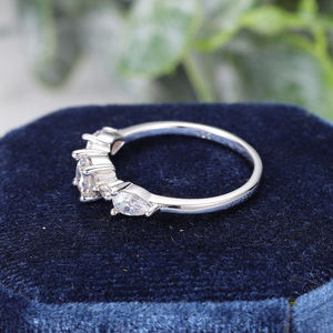 Bague de fiançailles unisexe en or massif 18 carats plaqué rhodium avec pierre naturelle, taille brillant, sertissage à griffes, motif floral classique AMBRÉ - Product Image 4