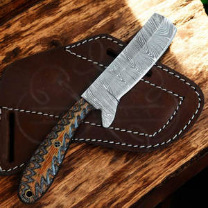 Cuchillo de caza hecho a mano de acero de Damasco con espiga completa, estilo vaquero - Product Image 4