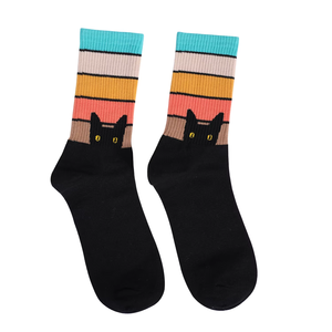 Casual Cotton <b>Socks</b> for Women Large Size Crew Mid-Calf Rainbow <b>Cat</b> Dog Print Knitted Cartoon for Spring - Product Image 3