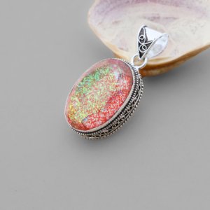 Handmade Brass Fire <b>Opal</b> Classic <b>Pendant</b> Artisan Rainbow Jewelry - Product Image 1