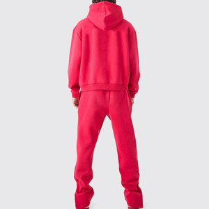 Custom Men Heavyweight Cotton Patchwork Sweatsuit Distressed Acid Wash Applique <b>Embroidery</b> Sweatpants and Cropped Hoodie <b>Set</b> - Product Image 2