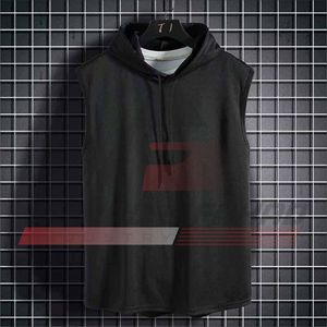 Débardeur à capuche sans manches pour homme, style hip-hop décontracté, couleur unie, avec lacets, en tissu peigné, impression numérique, vierge - Product Image 4