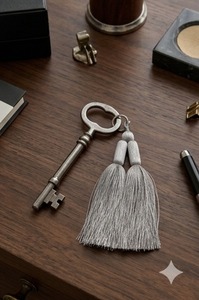 Frange décorative en polyester gris avec pompons - Product Image 5