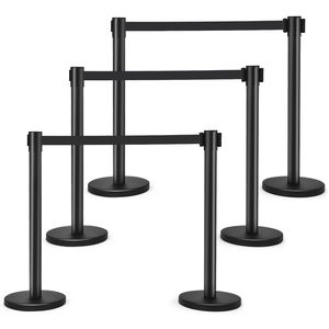 Set di 6 Pali Neri Retrattili per Cordoniere con Nastro Retrattile da 2 Metri - Prodotto per la Gestione delle Code - Product Image 1