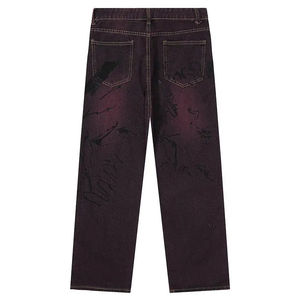 กางเกงยีนส์สไตล์สตรีท OEM คุณภาพสูง กางเกงแฟชั่นใหม่แบบสั่งทำพิเศษ ดีไซน์ย้อมสีพื้น กางเกงยีนส์ทรงหลวมทรงตรงสำหรับผู้ชาย - Product Image 2