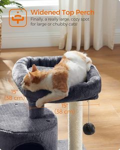 Small Cat Tree & Tower with Wood <b>Scratching</b> <b>Post</b> Plush Condo with Padded Perch Cooling Design for Small Spaces Smoky Gray - Product Image 3