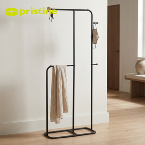 Minimalist Standing Coat Rack With <b>Towel</b> Bar And <b>Hooks</b> For Entryway Storage Metal Clothing Organizer Steel Finish - Product Image 4