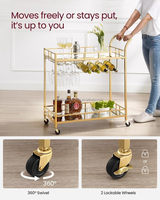 Chariot à vin de service en acier inoxydable doré, avec 2 étagères miroir, support à verres, mobile, moderne, durable, pour le rangement en cuisine