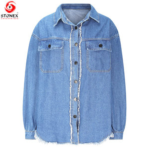 Chemise en jean pour femme OEM ODM, bleu classique, en coton, boutonnée, style western décontracté, fabricant de vêtements en gros sous marque privée - Product Image 3