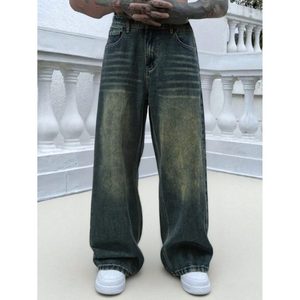 Jean droit pour homme, style vintage moderne, effet usé léger, écologique et respirant, tendance mode streetwear hiver - Product Image 1