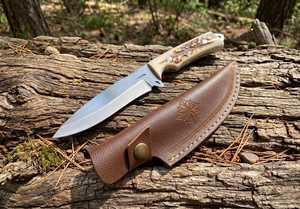 Couteau de chasse à pointe tombante, lame en acier Damas, manche en bois de cerf, couteau de survie pour l'extérieur - Product Image 6