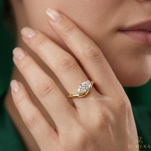 แหวนเพชรโมอิสซาไนต์ทรงมาร์คีส์สุดหรูสำหรับผู้หญิง แหวนทอง 14K แบบเปิดวงแหวนซ้อนกัน แหวนหมั้นแบบมินิมอล แหวนแต่งงานแบบโซลิแทร์ - Product Image 6