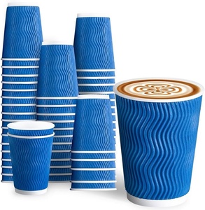 Gobelets en papier ondulé bleus de forme ronde spéciale, gobelets à café jetables de 8 oz, gobelets à paroi ondulée pour boissons chaudes pour café, restaurant, à emporter - Product Image 1