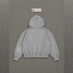 เสื้อฮู้ดซิปสีเทาพรีเมียม แต่งแผงกราฟิกสีน้ำเงิน ทรงโอเวอร์ไซส์ สไตล์สตรีทแวร์ ผ้าฟลีซ สำหรับผู้ชายและผู้หญิง ลำลอง ผ้าเฟรนช์เทอร์รี่ - Product Image 6