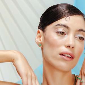 18K White Gold Round Halo Diamond Emerald Drop Stud <b>Earrings</b> - Product Image 5