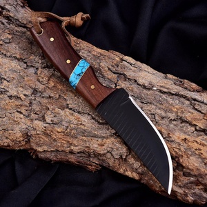 Cuchillo de caza estilo occidental con hoja fija de acero de Damasco, mango de madera y piedra personalizado OEM, codificado en negro. - Product Image 3