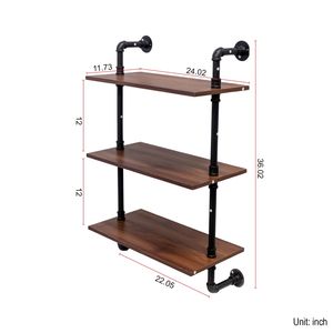 Étagères murales en bois industrielles de 36 pouces, 3 niveaux, 2 niveaux, avec 3 crochets supplémentaires, style ferme, pour cuisine - Product Image 6