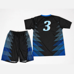 Conjunto de Uniforme de Fútbol Personalizado Unisex en Degradado Negro y Azul, 100% Poliéster, Transpirable y que Absorbe la Humedad, con Camiseta y Pantalones Cortos - Product Image 4