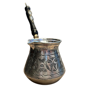 Hermosa cafetera turca griega árabe de latón negro antiguo para estufa, Cezve Ibrik Briki con mango de madera - Product Image 2