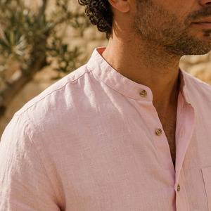Camisa de vestir ajustada para hombre de lino – Camisa de lino natural tejido para uso casual de verano - Product Image 4