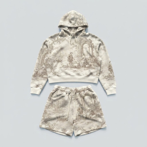 Ensemble court sublimé coupe ample streetwear pour homme, ensemble deux pièces polaire à capuche et jogging pour homme, ensemble court deux pièces épais pour l'hiver - Product Image 1