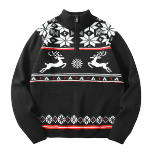 Mens <b>Christmas</b> Sweater Half Zip Pullover <b>Knit</b> <b>Jumper</b> with Snowflake Reindeer Pattern Long Sleeve Winter Knitwear - Product Image 3