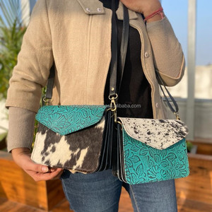 Nouvel arrivage de sacs à bandoulière en cuir de fourrure à imprimé floral en relief de style occidental sacs à bandoulière en cuir gaufré turquoise pour femmes - Product Image 3