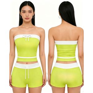 Conjunto de 2 Piezas Casual de Verano para Mujer, Estilo Y2K 2026, Top Strapless Sólido y Shorts Ajustados con Cordón, para Playa, Fiesta o Vacaciones - Product Image 4