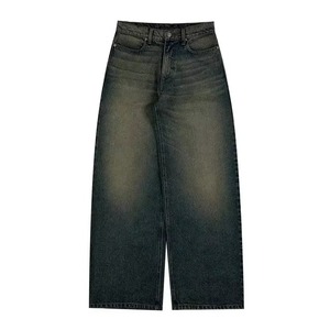 Quality Heavyweight Men Baggy Casual Denim Custom Logo Black Loose Straight Jeans Simple Washed Pants - Product Image 5