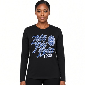 Zeta Phi Beta <b>Long</b> Sleeve <b>T</b>-<b>Shirt</b> Women <b>Black</b> Royal Blue Glitter Script 1920 Shield Crest Crew Neck Sorority Tee Greek Top - Product Image 3