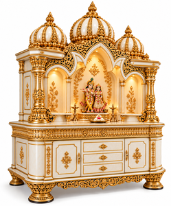 Templo hindú de madera tallada a mano para casa de lujo, gabinete de puja blanco y dorado para sala de oración, mandir de madera de teca tallado a mano, EE. UU. - Product Image 2