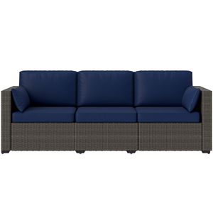 Divano da Esterno in Vimini PE a 3 Posti con Seduta Profonda e Cuscini Rimovibili Impermeabili per Balcone o Terrazza - Product Image 1