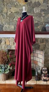 Wine Red Hand Dyed Rayon <b>Kaftan</b> <b>Dress</b> <b>Plus</b> <b>Size</b> V Neck Relaxed Fit Women Wear - Product Image 6