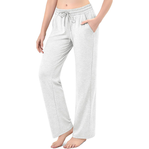 Pantalones de mujer, pantalones anchos grises, cintura elástica con cordón, corte holgado, pantalones deportivos informales de longitud completa con bolsillos, color sólido - Product Image 4