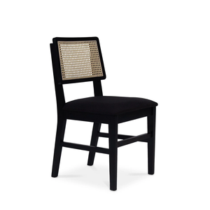 เก้าอี้ทานข้าวไม้สักแท้ ดีไซน์หรูหรา พร้อมพนักพิงหวายธรรมชาติและเบาะหุ้มผ้า เหมาะสำหรับร้านอาหารและโครงการตกแต่งภายใน - Product Image 3