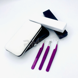 Pinces à cils RMI avec pointe argentée, embouts en fibre de couleur violette, pinces à cils avec logo personnalisé pour extensions de cils - Product Image 6