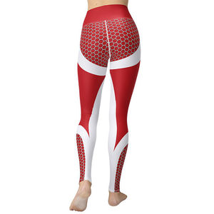 High Waist Full Length <b>Leggings</b> Red <b>White</b> Geometric Print Sporty Stretch Knitted <b>Women</b> All Seasons - Product Image 1