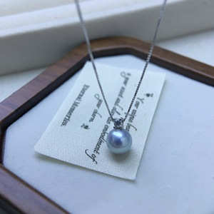 Collier pendentif en perle de style Diana 8-9 mm Argent 925 Perle d'eau de mer naturelle Abondante Pendentif fin à la mode Rond Lumière intense - Product Image 3