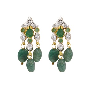 Collar y Pendientes de Moda en Verde Esmeralda, Joyería de Cristal Chapada en Oro, Estilo Étnico Indio para Novias y Fiestas, RAY FINE ORNATES - Product Image 3