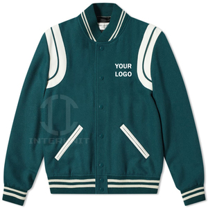 Chaqueta Bomber de Invierno Personalizada con Logotipo OEM, Chaqueta Letterman Verde para Hombre, Informal, de Alta Calidad, Elástica, de Lana, con Insignia Universitaria de Béisbol - Product Image 2