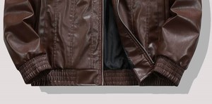 Veste de moto en cuir véritable marron pour homme de haute qualité, fermeture éclair, coupe ajustée, pour l'automne - Product Image 4