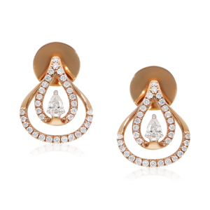 Boucles d'oreilles en or rose avec diamants taillés en poire, forme goutte d'eau, bijoux de luxe pour femmes, bijoux de mariage - Product Image 1